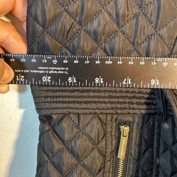 Michael Kors Ladies Quilted Trench Coat Black Large Gold Belted Hooded Jacket - Picture 14 of 16